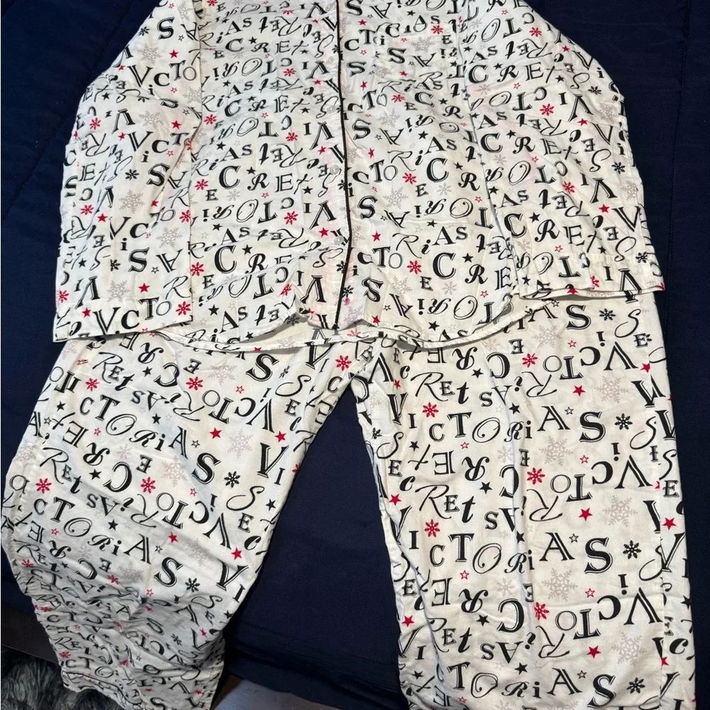 Victoria's Secret White Pajama Set with Black and Red Print - Picture 3 of 4